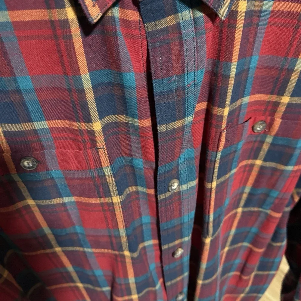Duluth Trading Untucked Flannel Shirt L/S Men's L Tall Relaxed Red Multi Plaid - Picture 4 of 7
